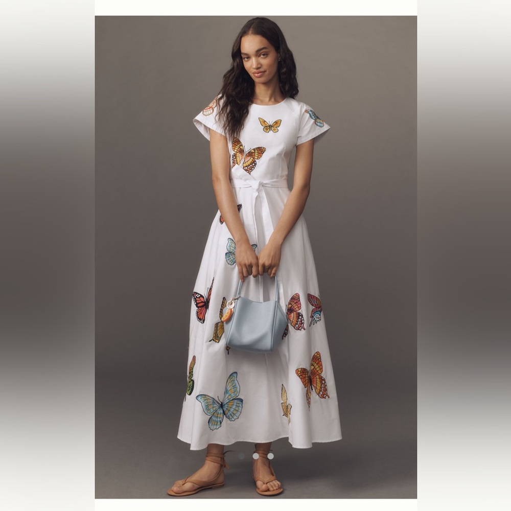 Fanm Mon Short Sleeve Papiyon Embroidered Maxi Dress